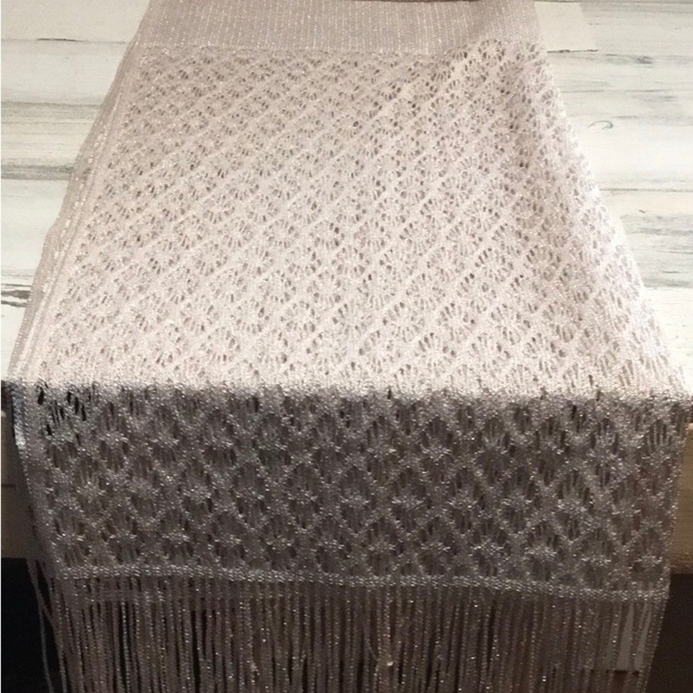 20”x94” pink shimmery lightweight blanket wrap scarf with fringe.